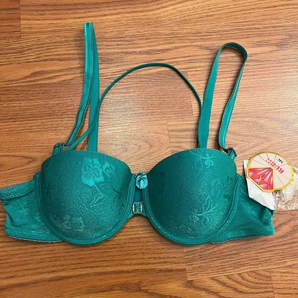 Y2K 2000s vintage teal padded floral bra size 34C